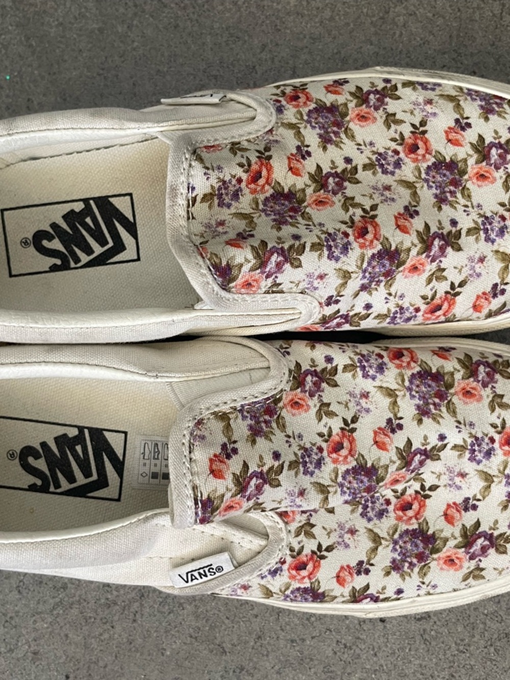 Vans Floral Slip-On Sneakers - White with Pink & Purple Blooms